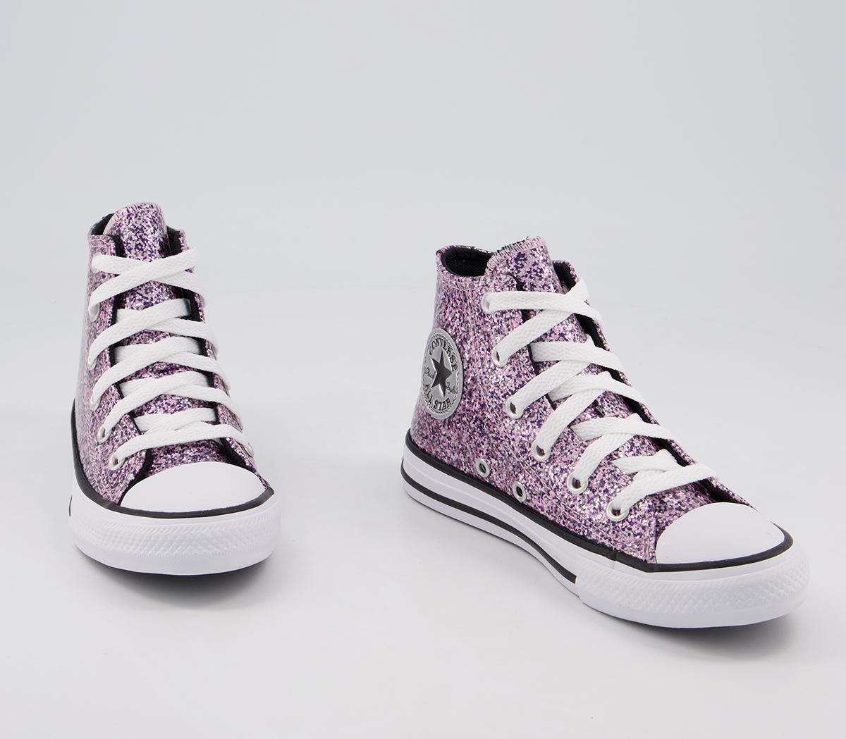 Converse All Star Hi Mid Sizes Trainers Bright Lilac Black Glitter - Unisex
