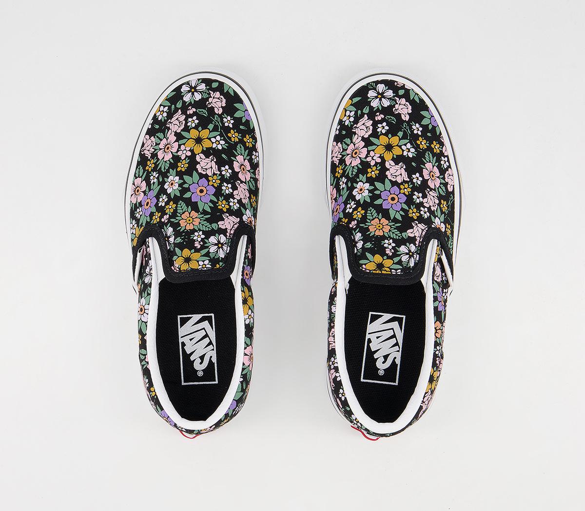 Vans Classic Slip On Kids Trainers Floral Black True White - Unisex