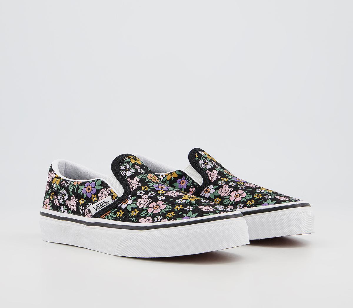 Vans Classic Slip On Kids Trainers Floral Black True White - Unisex