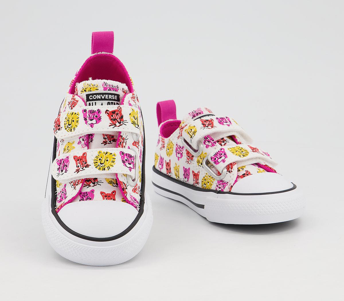 Converse All Star 2vlace Trainers White Prime Pink Amarillo Jungle Cats - Unisex
