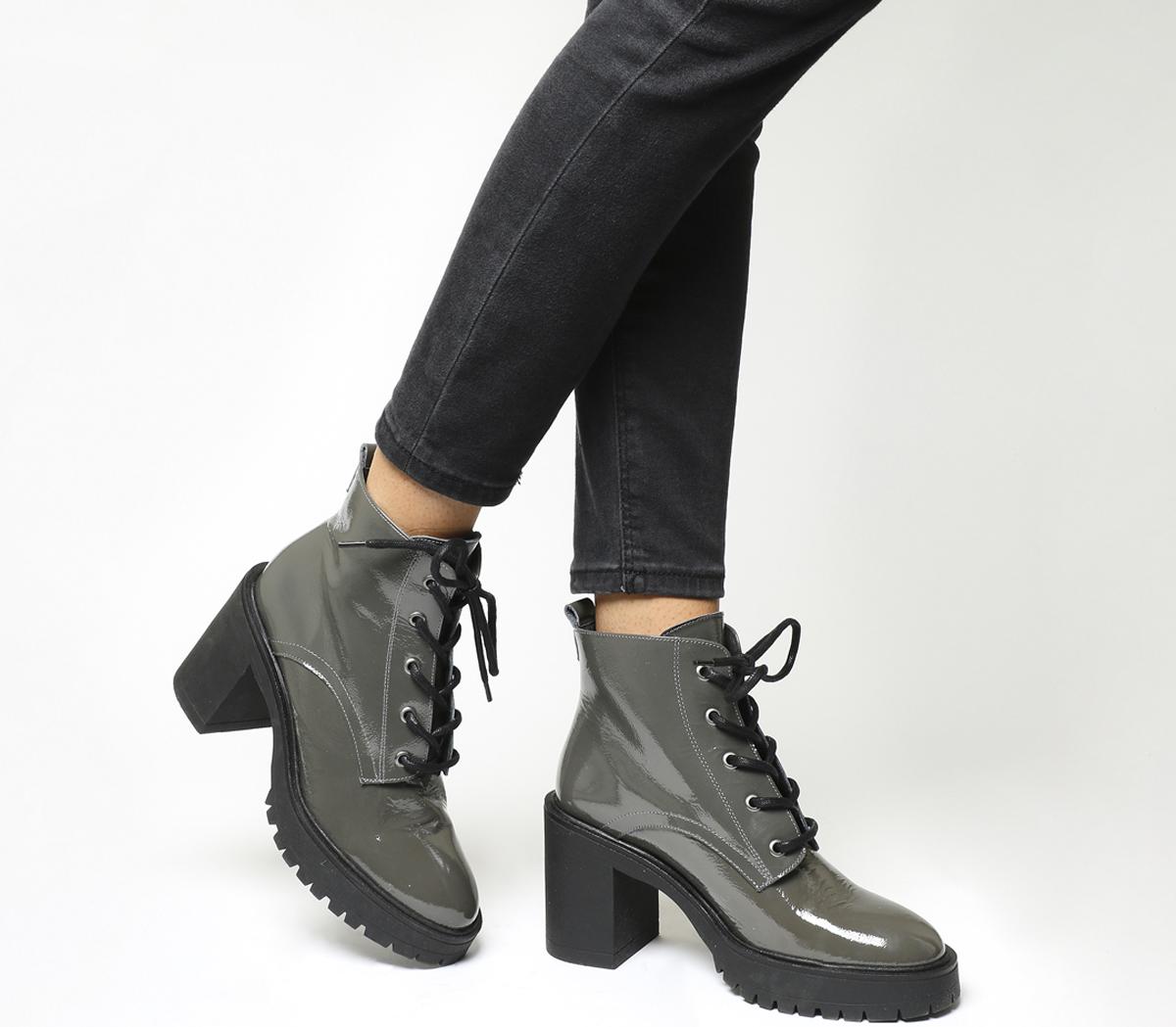 grey patent ankle boots