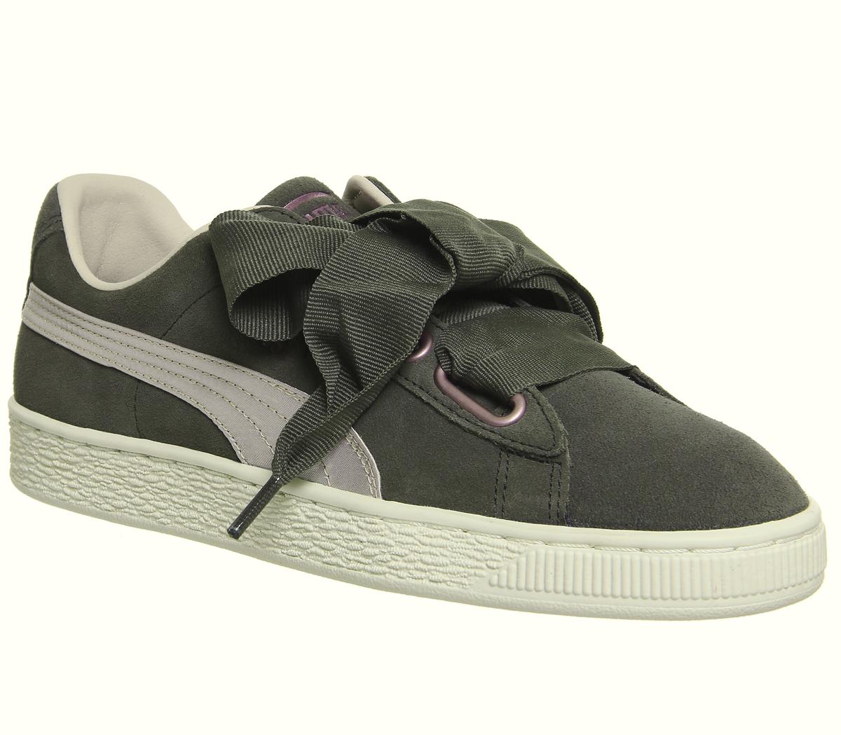 Puma Suede Heart Trainers Olive Night 