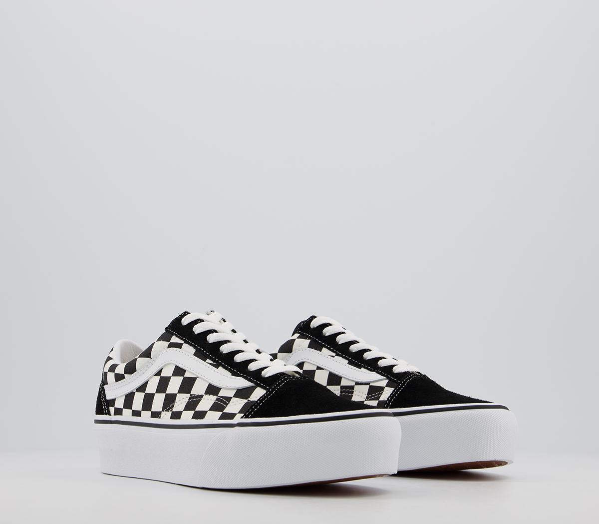 Vans Old Skool Platform Trainers Black Checkerboard True White - Hers ...