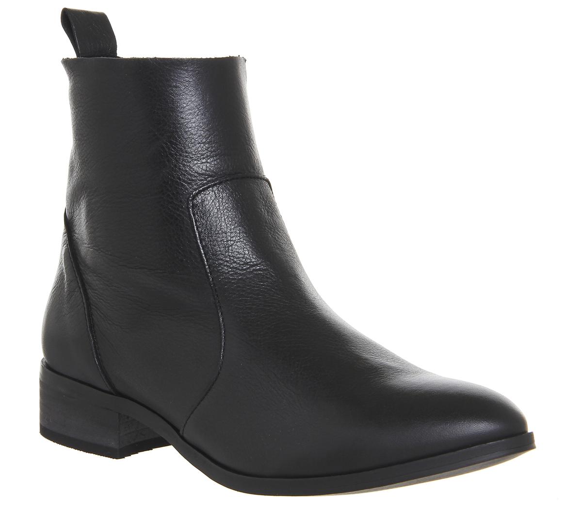 flat black leather ankle boots