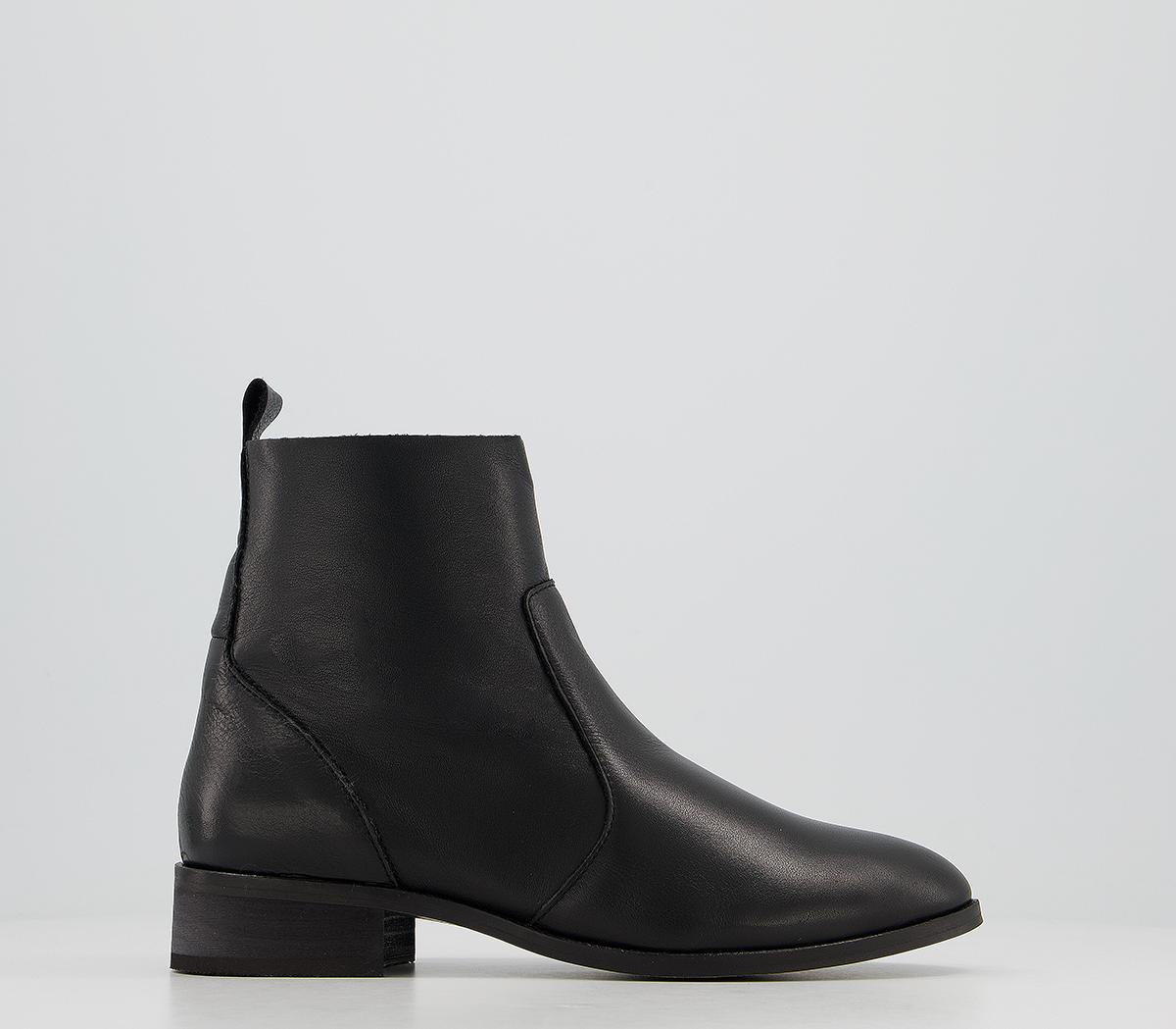 Office Ashleigh Flat Ankle Boots Black Leather - Ankle Boots