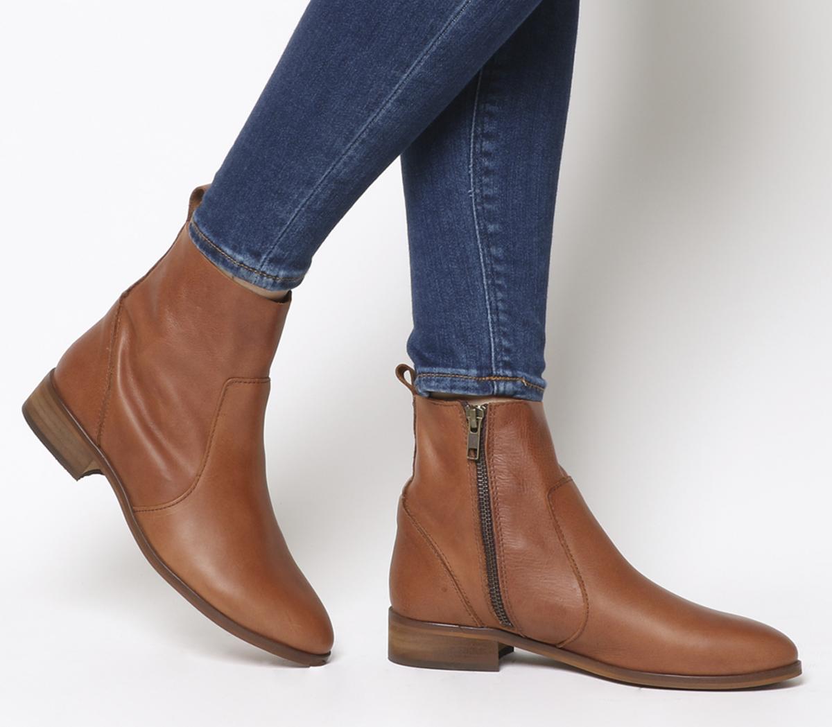 Office Ashleigh Flat Ankle Boots Tan Leather Ankle Boots