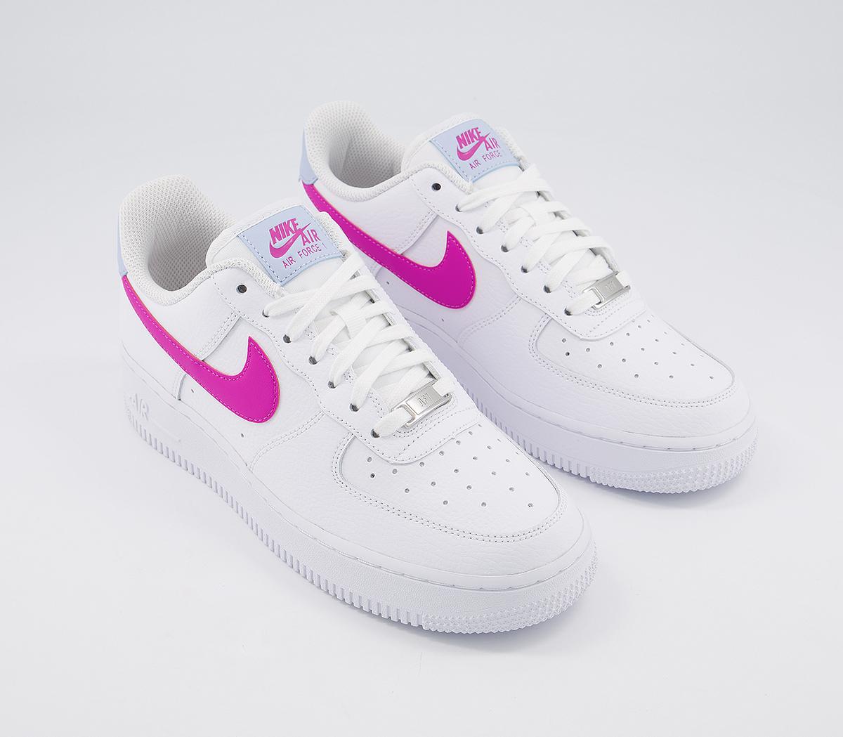 Nike Air Force 1 07 Trainers White Fire Pink Hydrogen Blue F - Hers ...