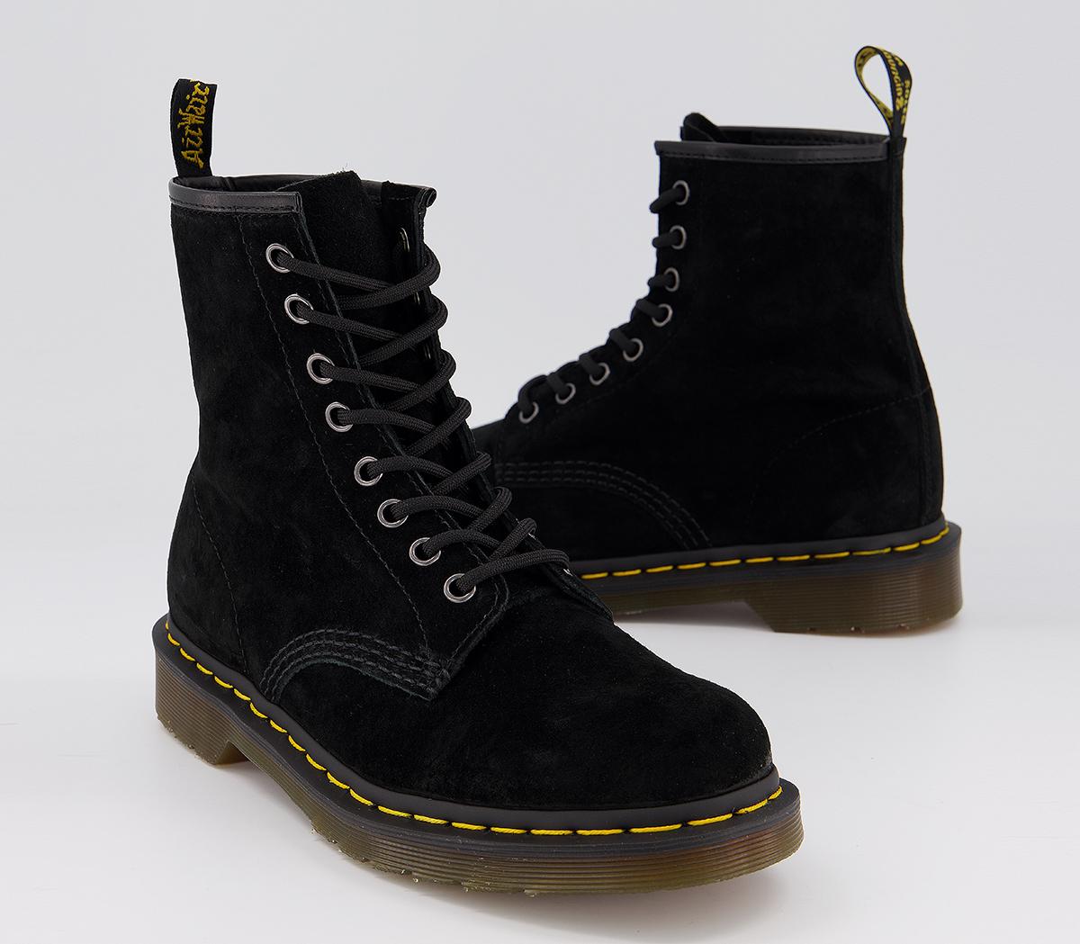 Dr. Martens 8 Eyelet Lace Up Boots Black Suede - Ankle Boots