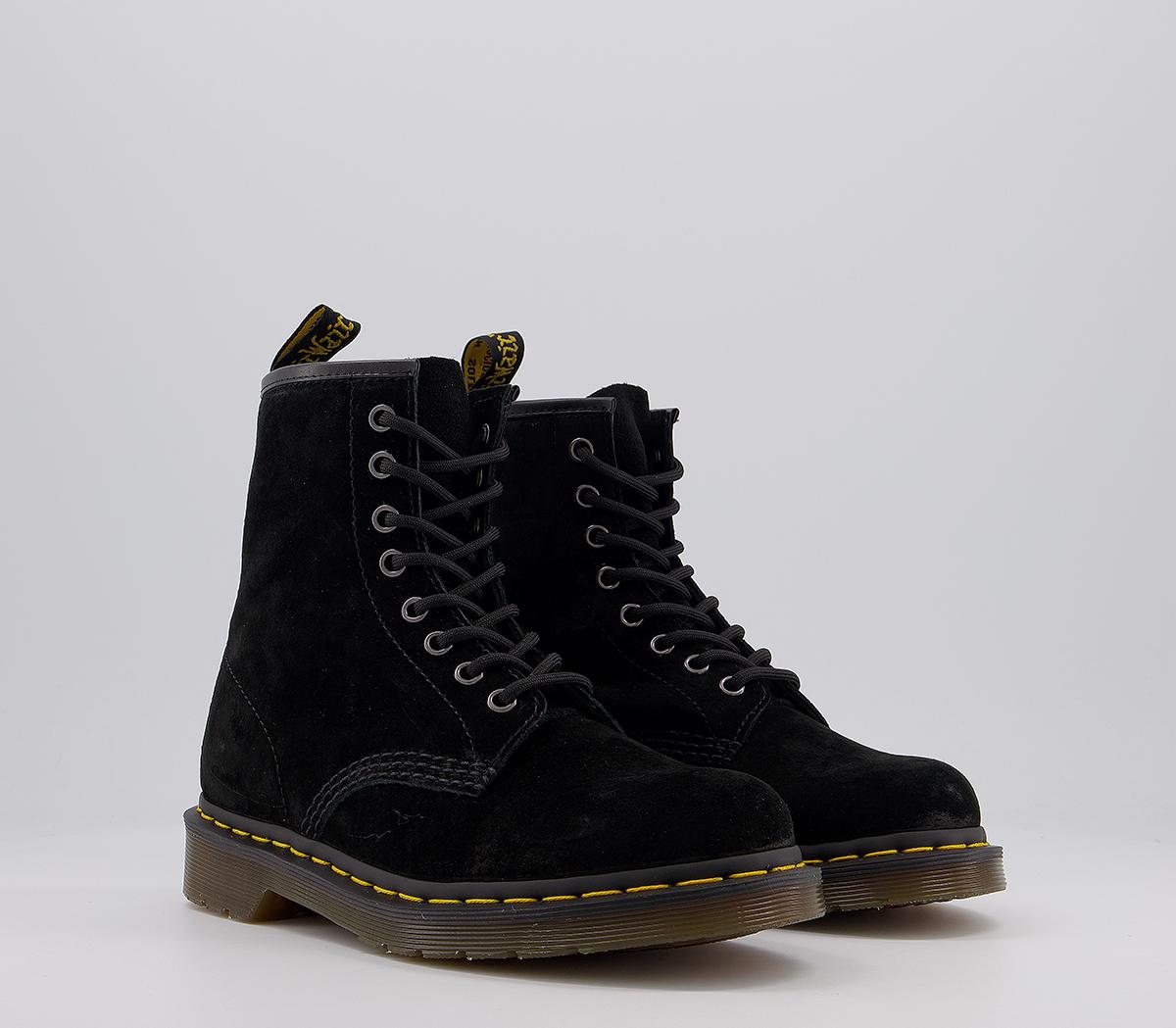 Dr. Martens 8 Eyelet Lace Up Boots Black Suede - Ankle Boots