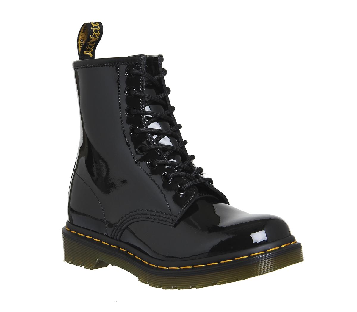 Dr. Martens 8 Eyelet Lace Up Boots Black Patent - Ankle Boots