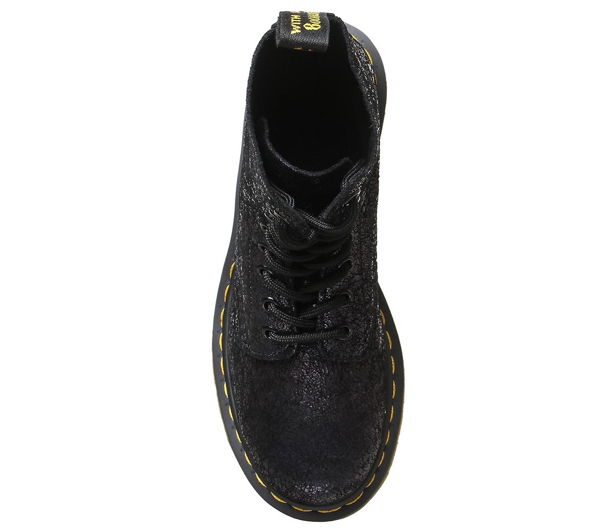 Dr. Martens 8 Eyelet Lace Up Boots Black Cracked Iridescent - Ankle Boots