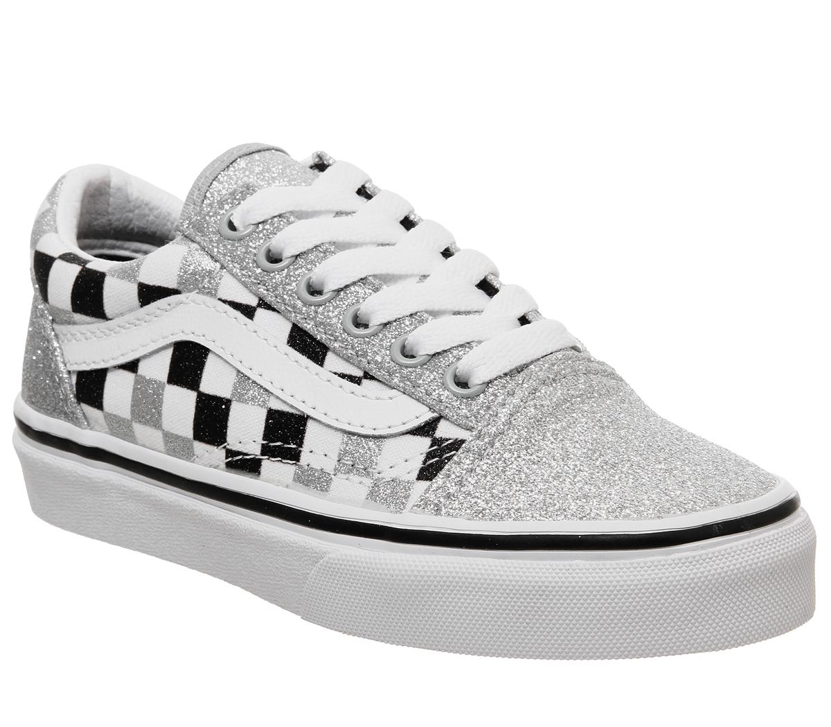 black and silver checkered vans