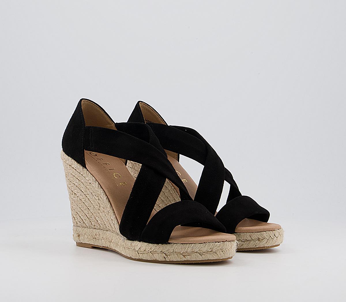 Office Holiday Wedge Espadrilles Black Suede - High Heels