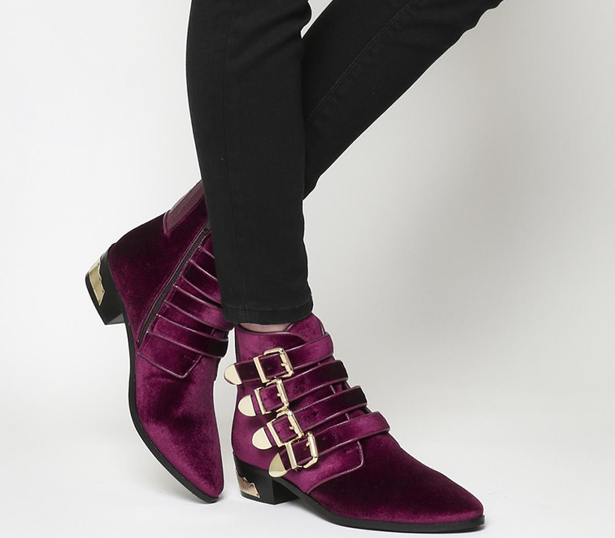 burgundy velvet ankle boots
