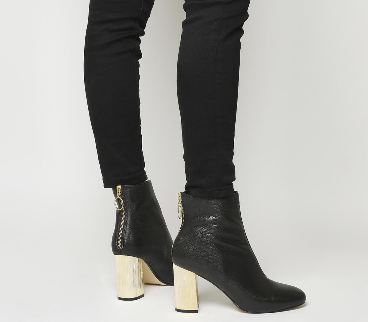 black and gold bootie heels