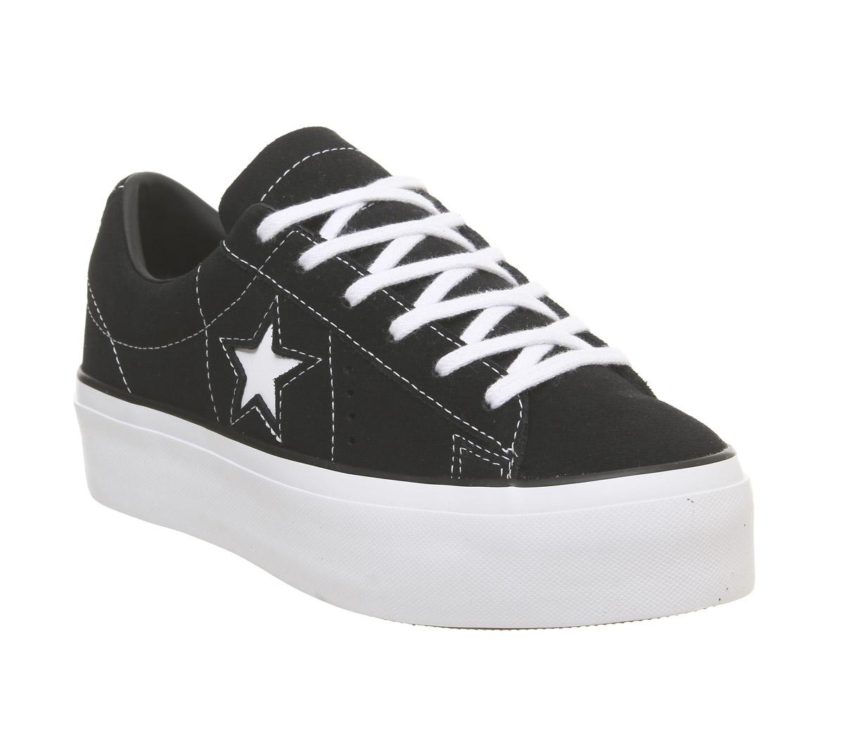 Converse One Star Platform Trainers Black Black White - Hers trainers