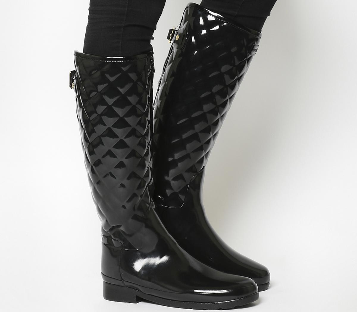 black quilted wellington boots