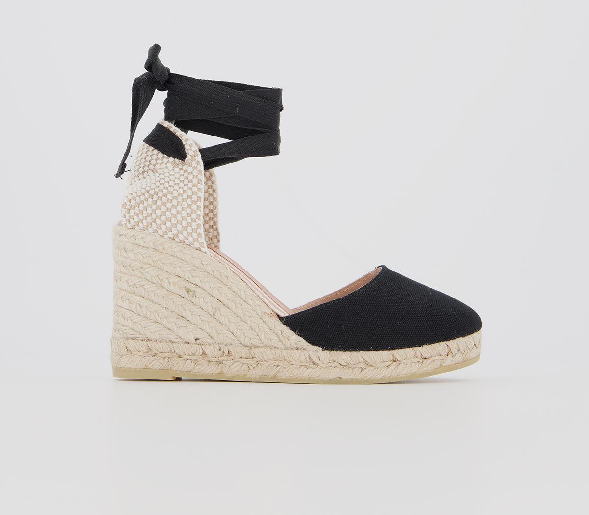 black canvas espadrille wedges