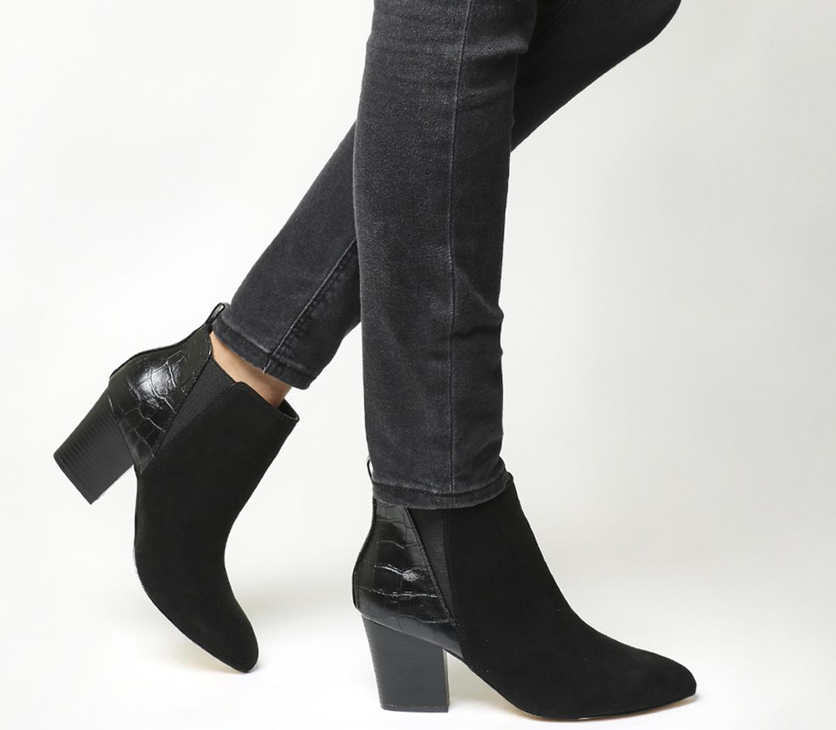 Office Anabella Point Chelsea Boots BLACK CHELSEA BLOCK HIGH HEELED ELASTIC
