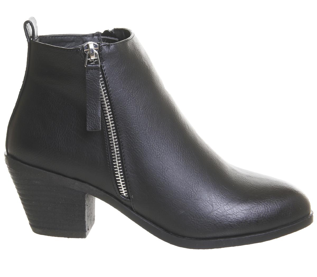 Office Anita Side Zip Western Mid Boots Black - Ankle Boots