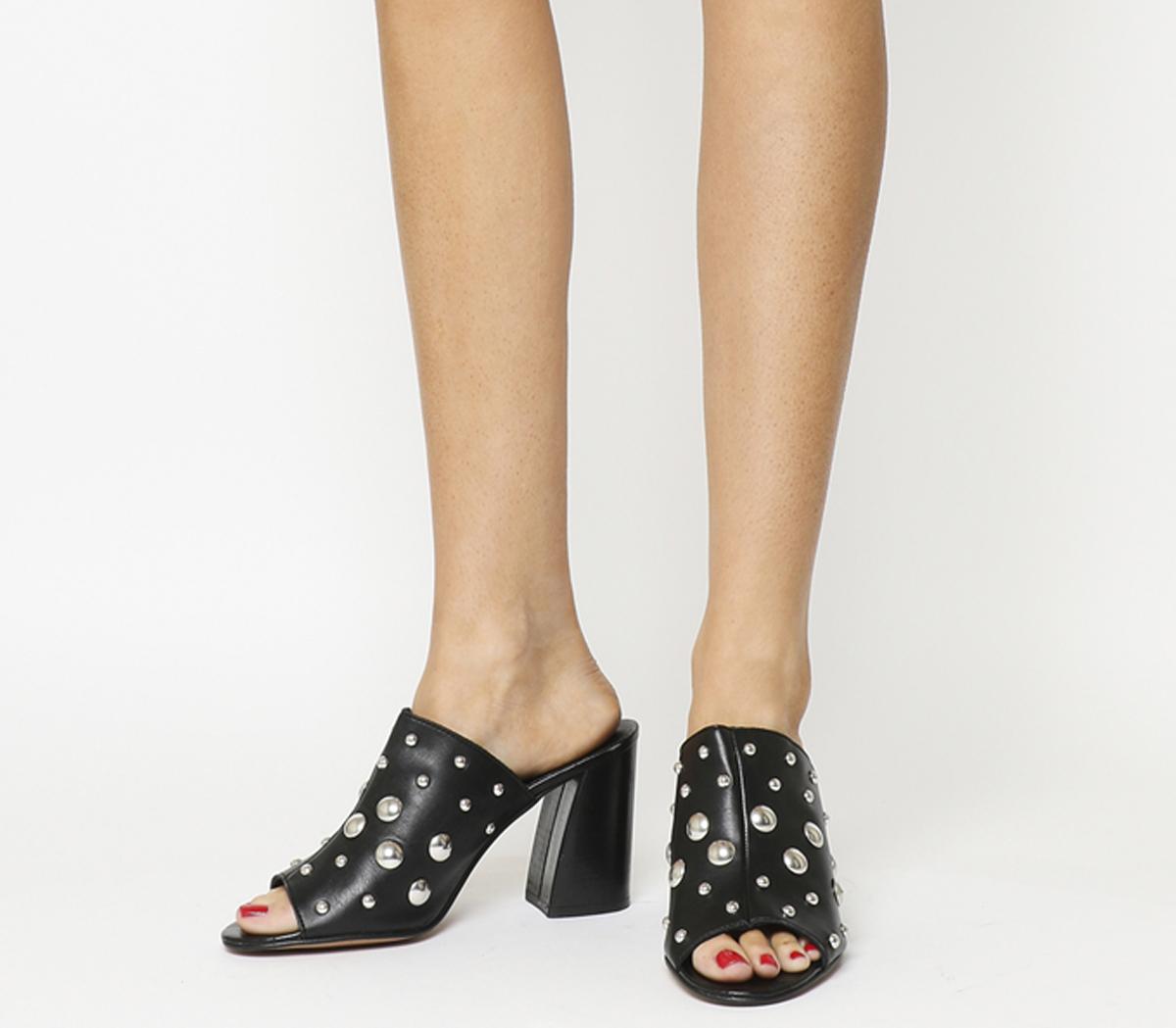 black mules with silver studs