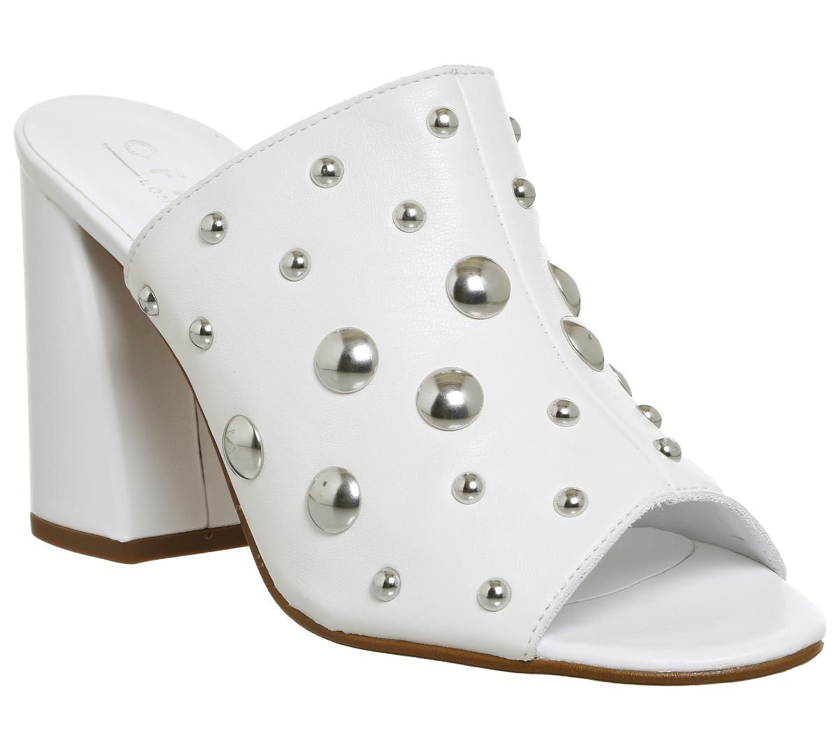Harsh Studded Mules White Silver Studs 