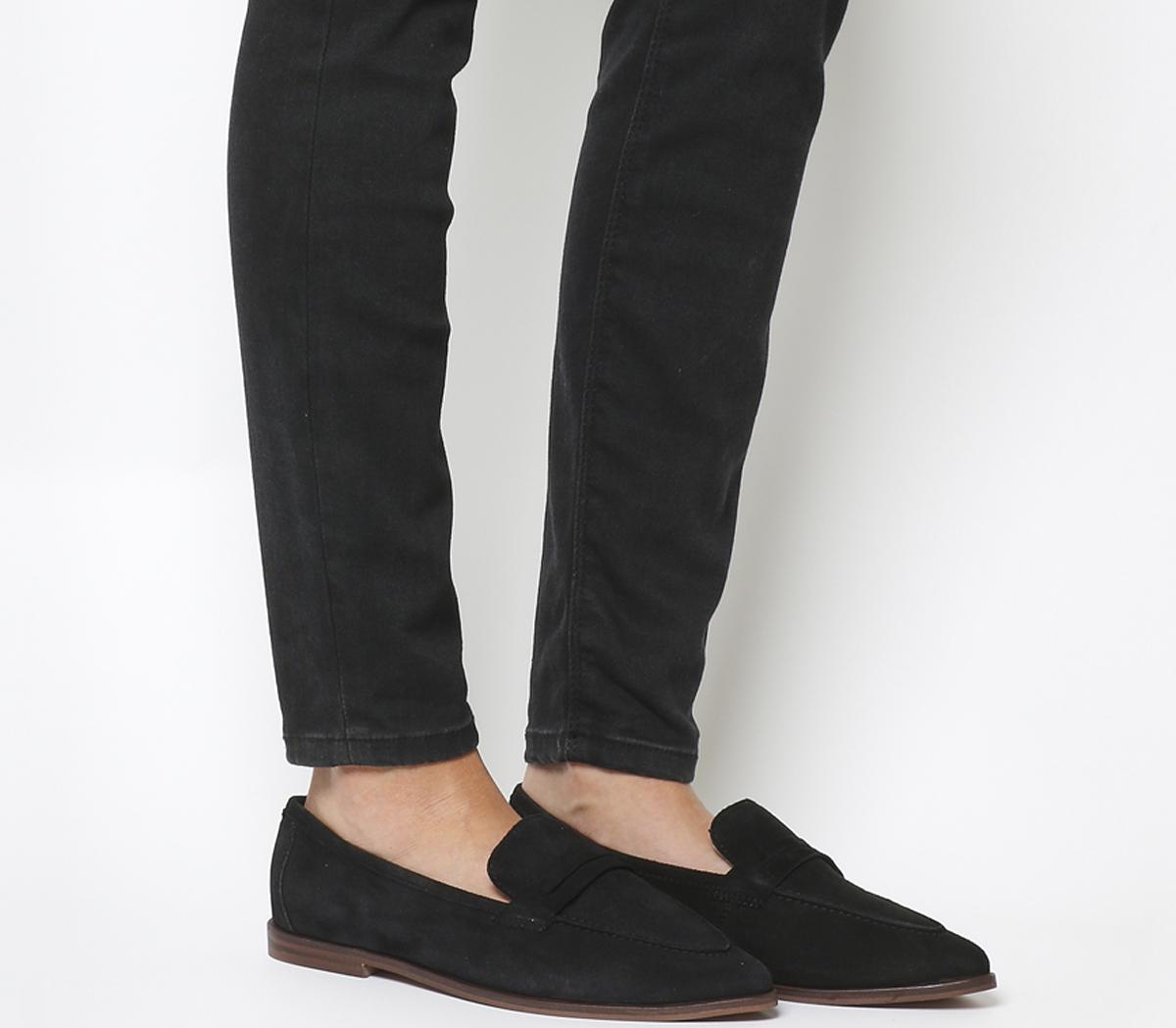 black suede pointed loafers