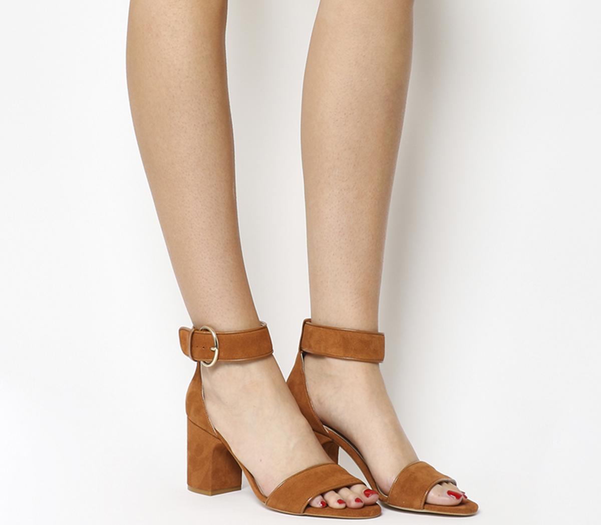 Womens Office Marrakech Two Part Block Heels Tan Suede Heels