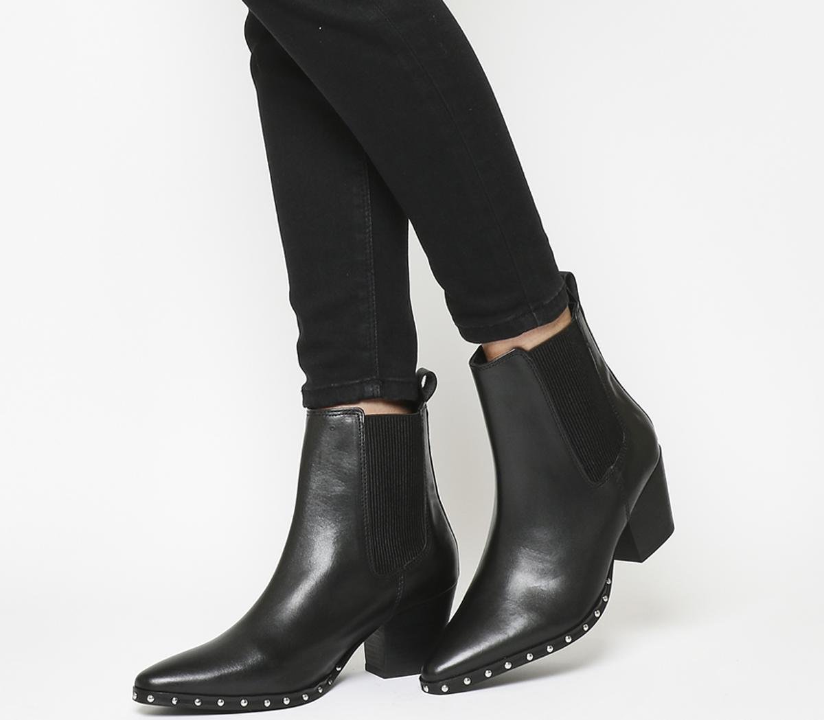 Black Leather Silver Studs - Ankle Boots