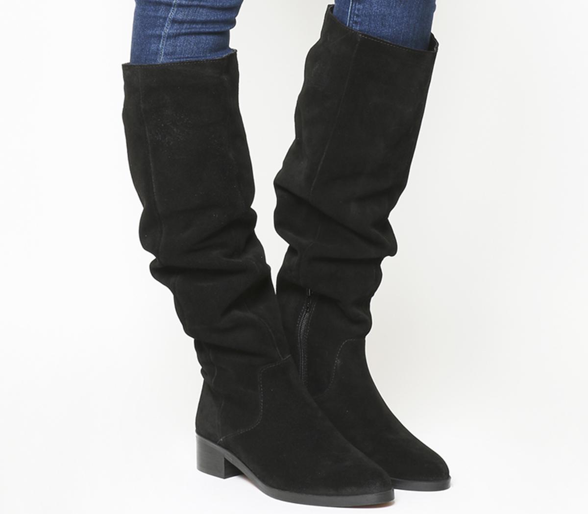 knee high black suede boots with heel