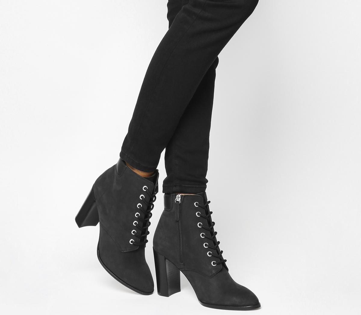 black high heel boots lace up