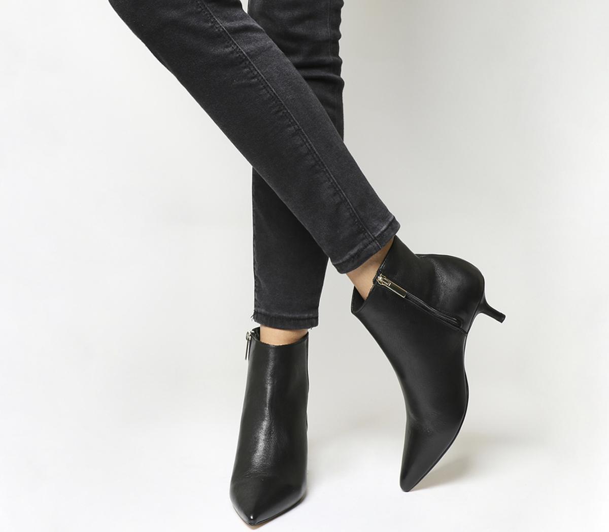 Office Alibi Kitten Heel Boots Black Leather - Ankle Boots
