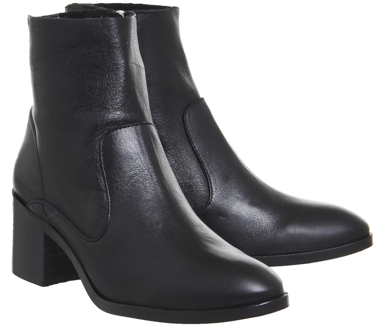 Office Albury Block Heel Boots Black Leather - Ankle Boots
