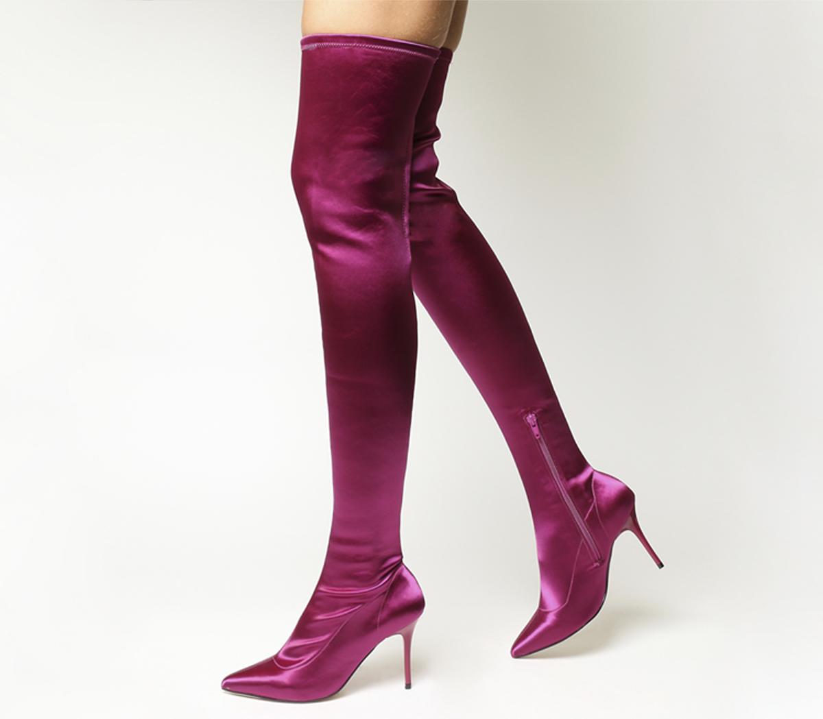 Knee Boots Berry Satin Stretch - Knee 