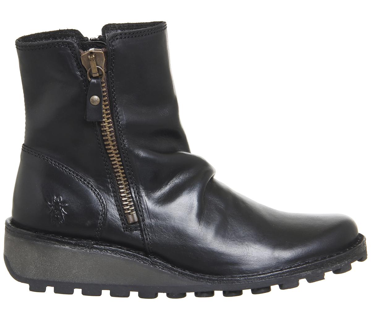 Fly London Mon Zip Boots Black Rug - Ankle Boots