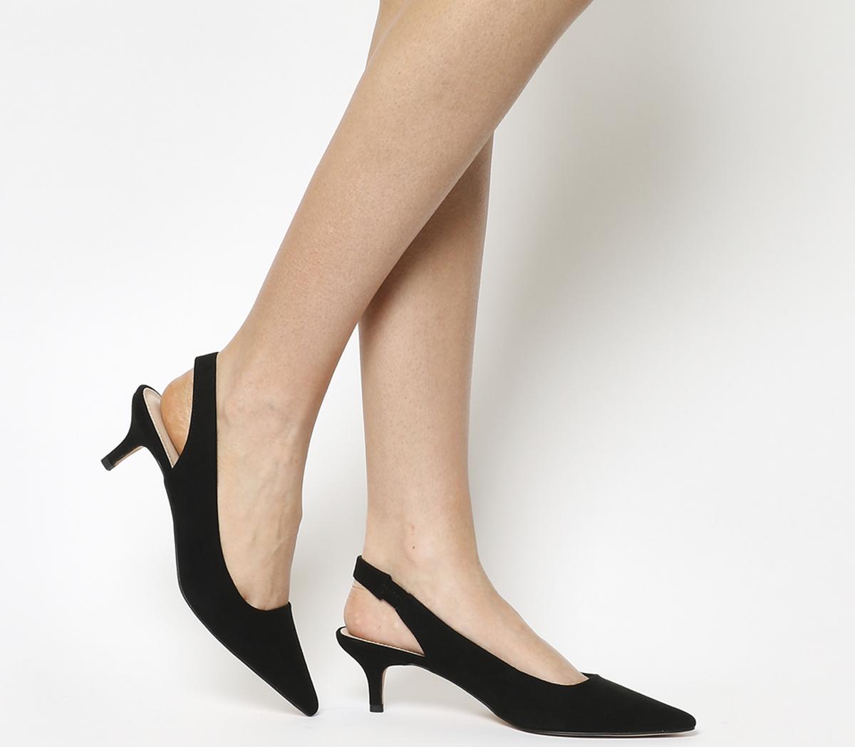 black patent kitten heel slingbacks