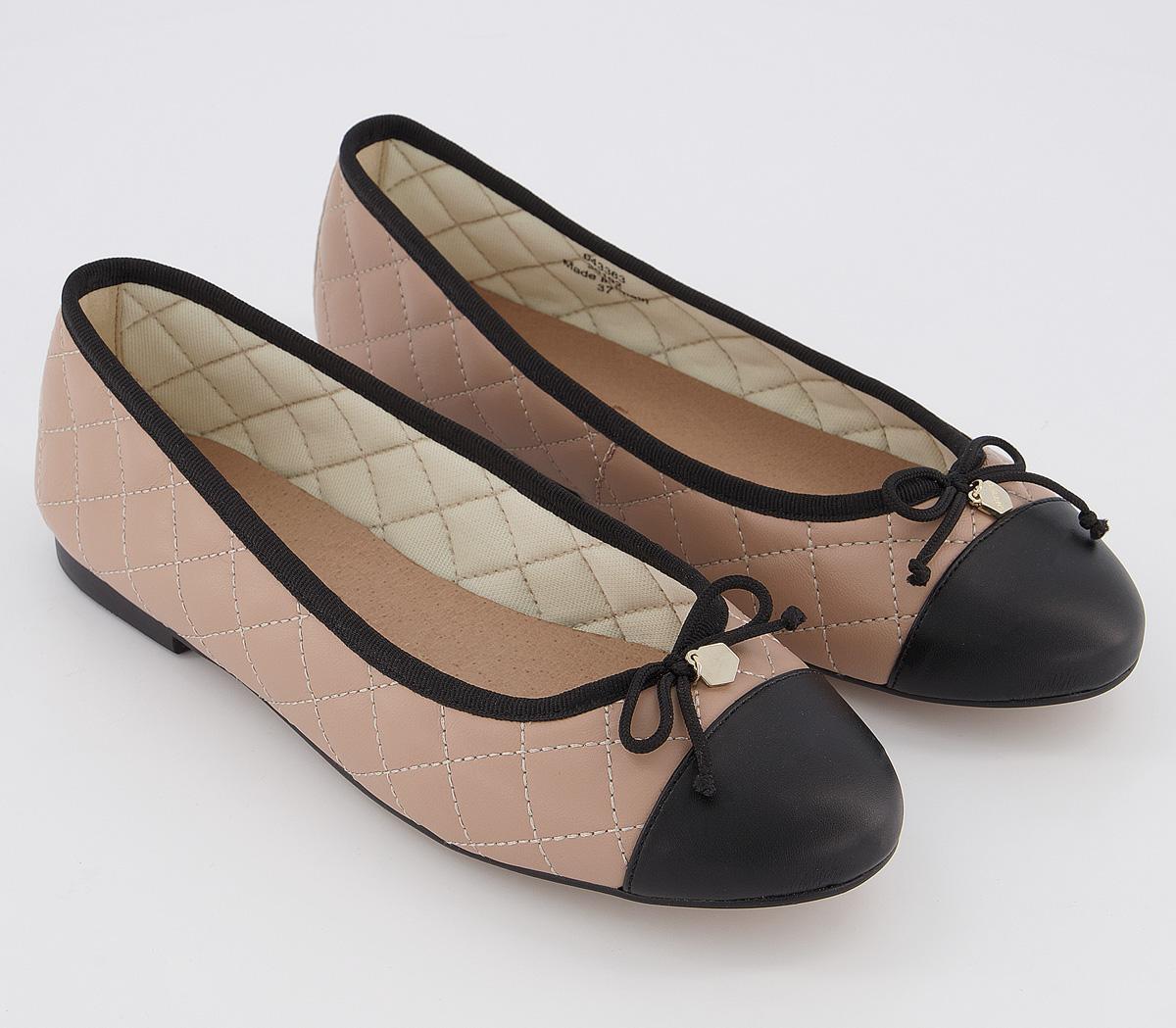 Office Cecilia Toe Cap Ballerina Flats Nude Black Leather Office Cecilia Toe Cap Ballerina Flats Nude Black Leather