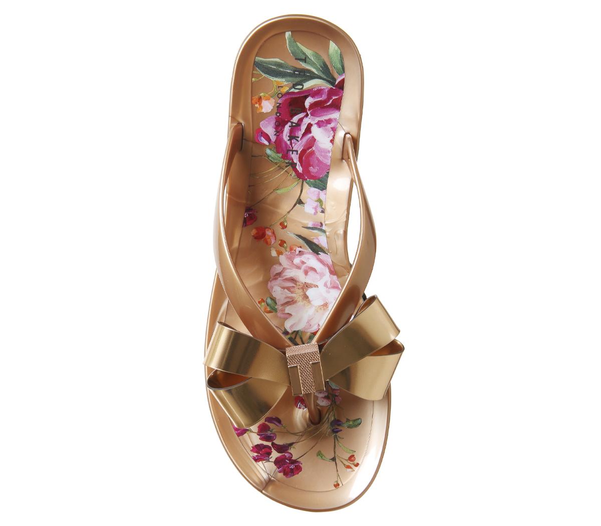 rose gold flip flops ted baker