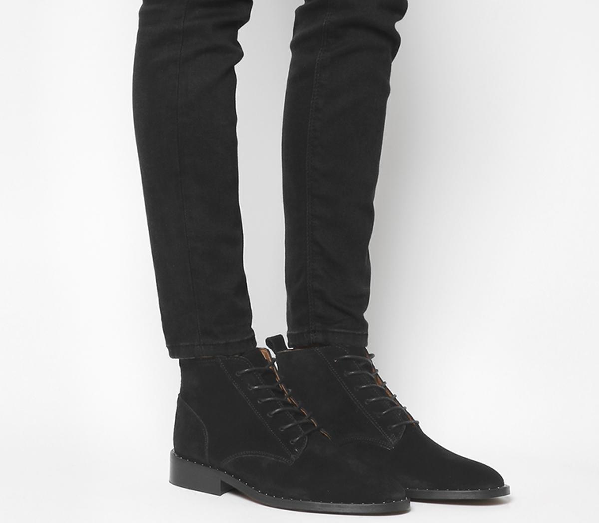 black suede tie up boots