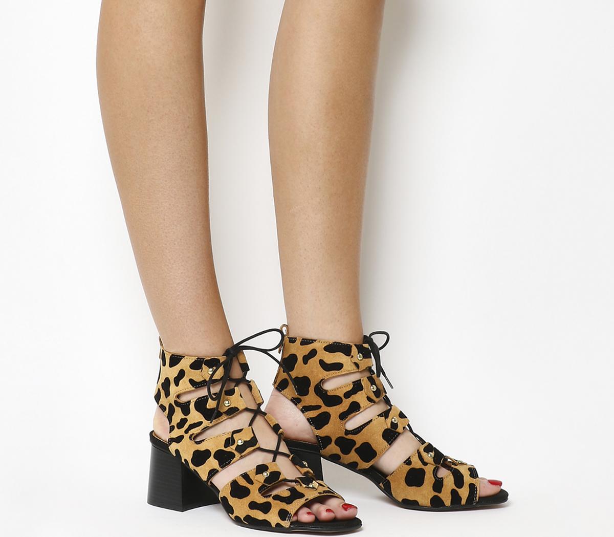 Womens Office Major Ghillie Block Heels Leopard Suede Heels