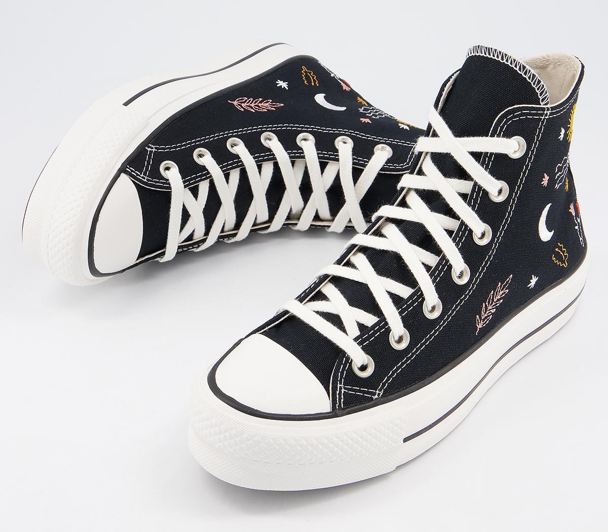 Converse All Star Lift Hi Trainers Black Vintage White Multi Floral ...