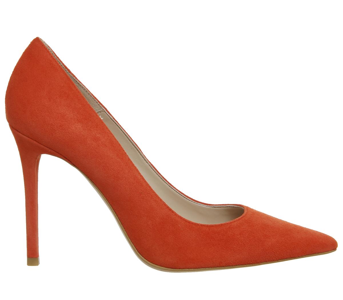 orange suede court shoes