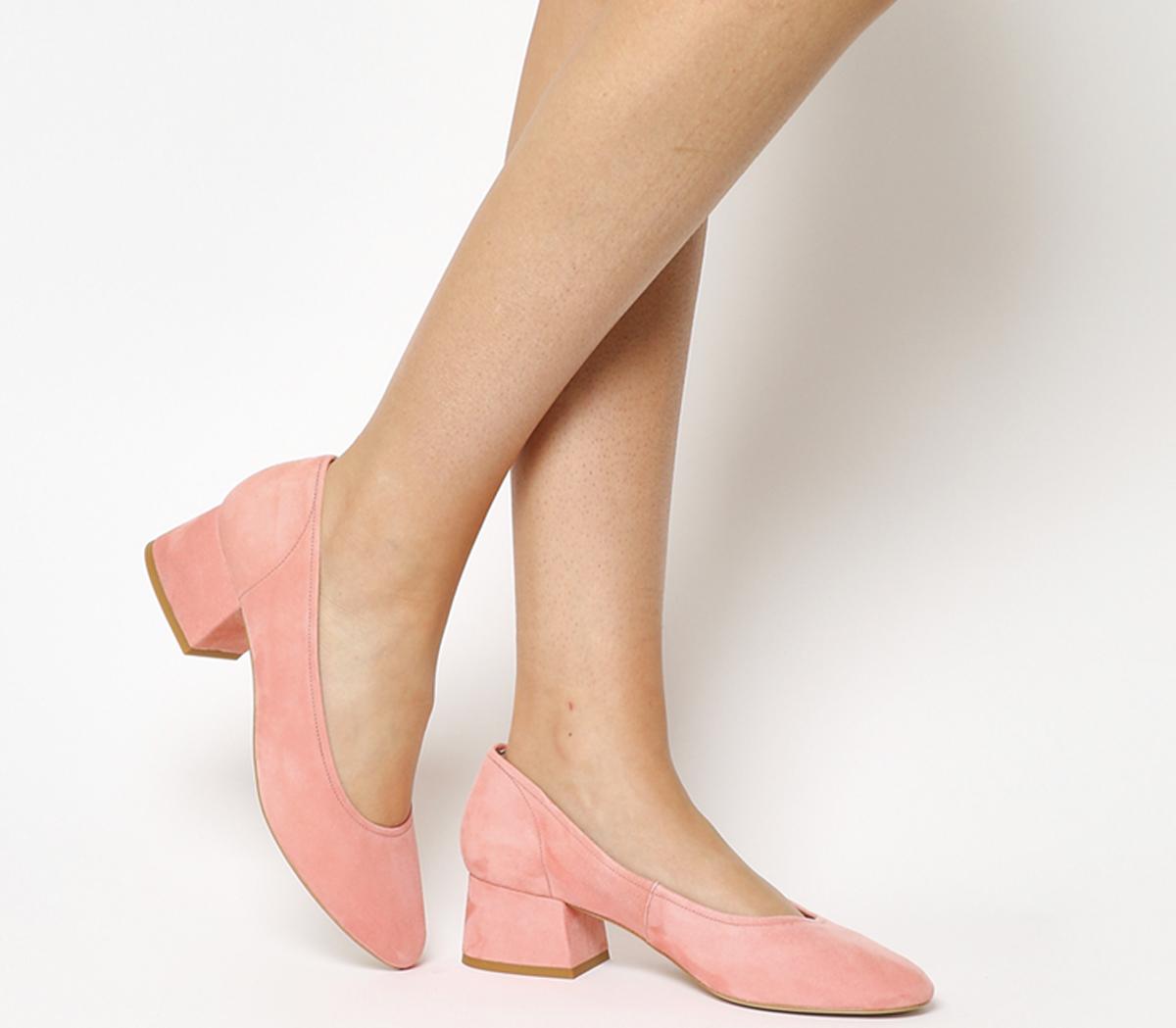 pink mid block heels