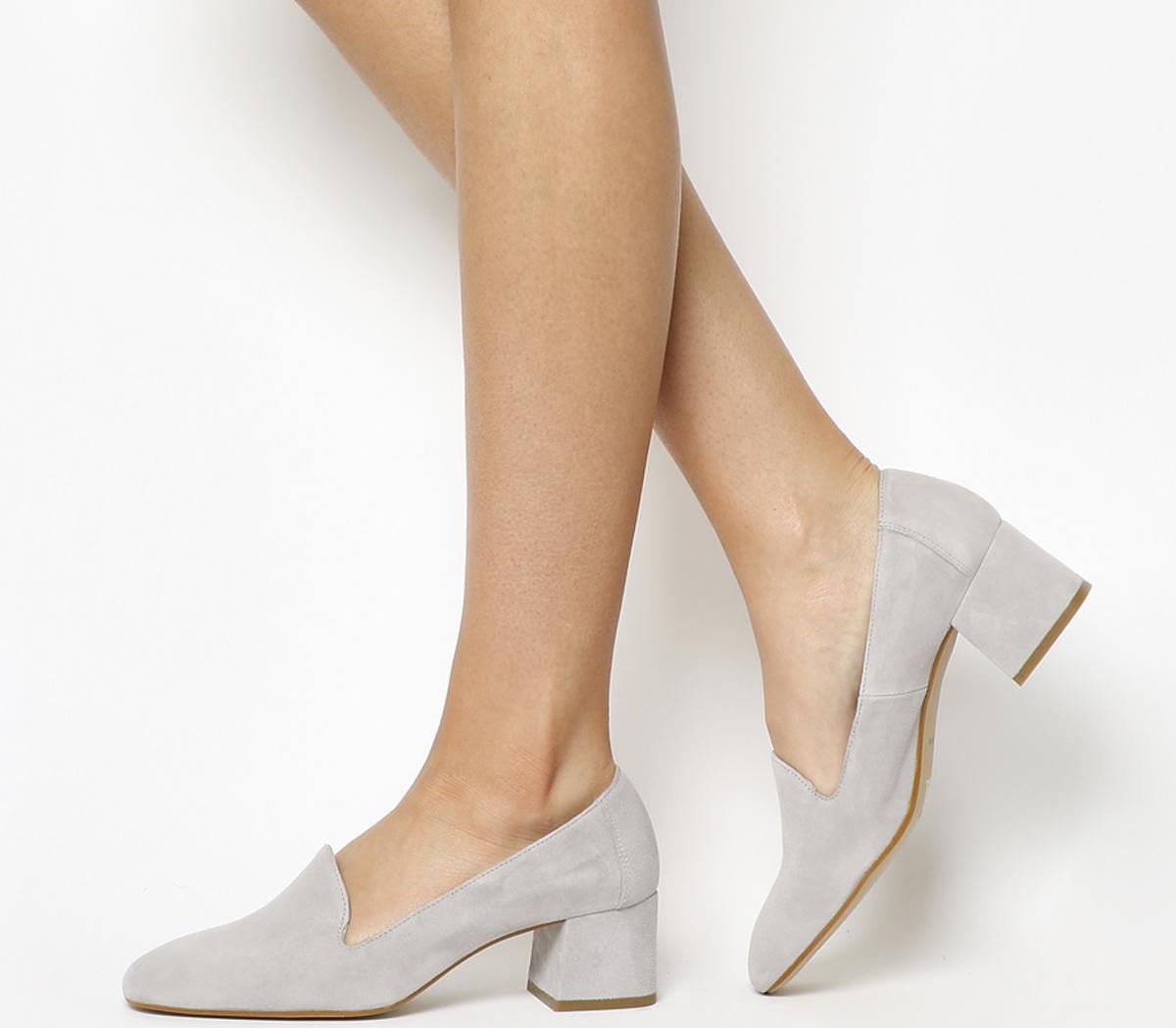 grey suede block heel shoes