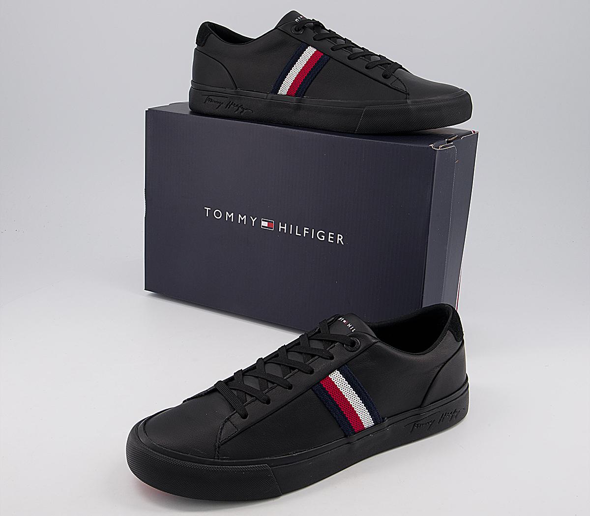 Tommy Hilfiger Corporate Leather Sneakers Black Mono - His trainers