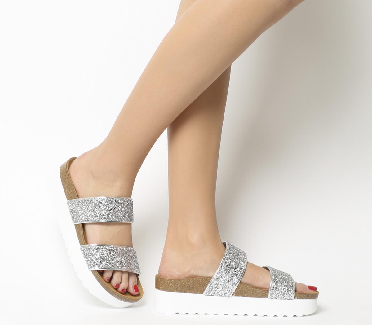 womens glitter footbed sandals