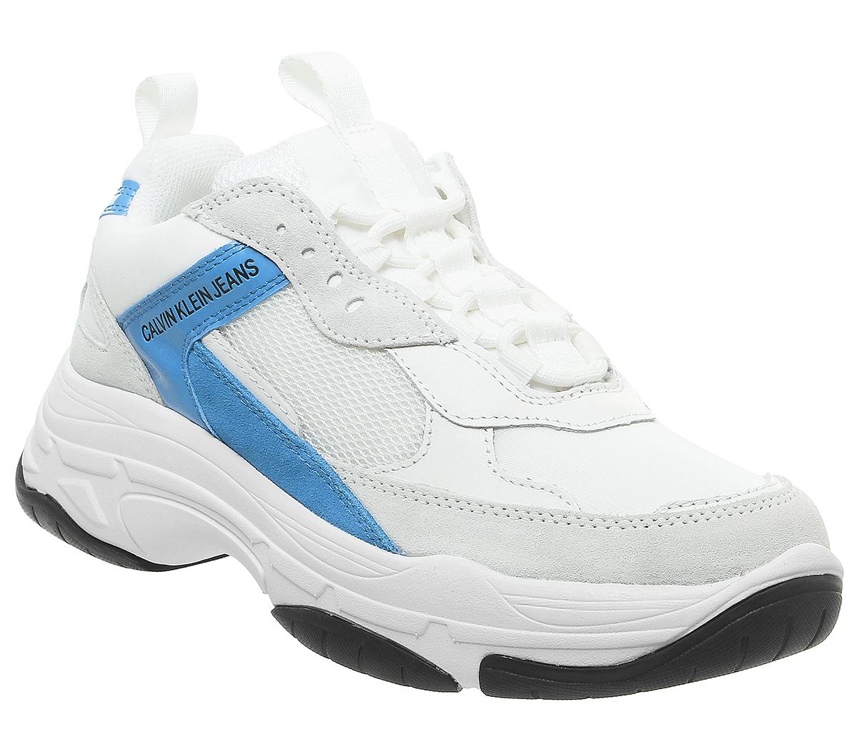 calvin klein white maya mesh and suede fashion chunky trainers
