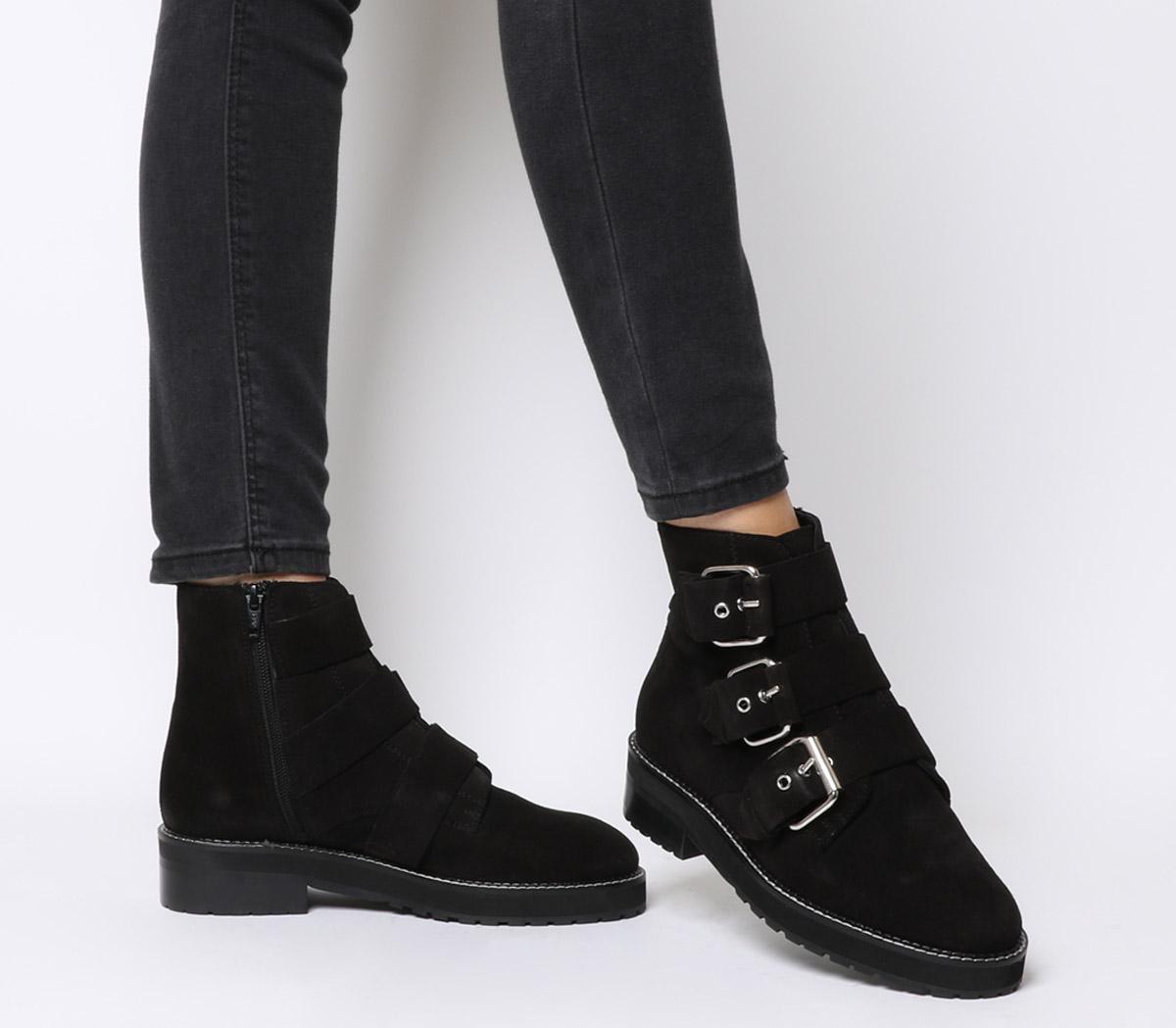 black suede boots womens flat