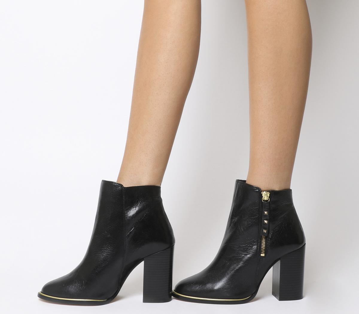 black ankle boots gold zip