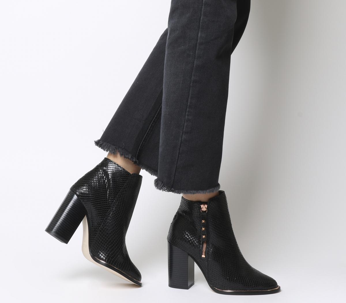 black ankle boots gold zip